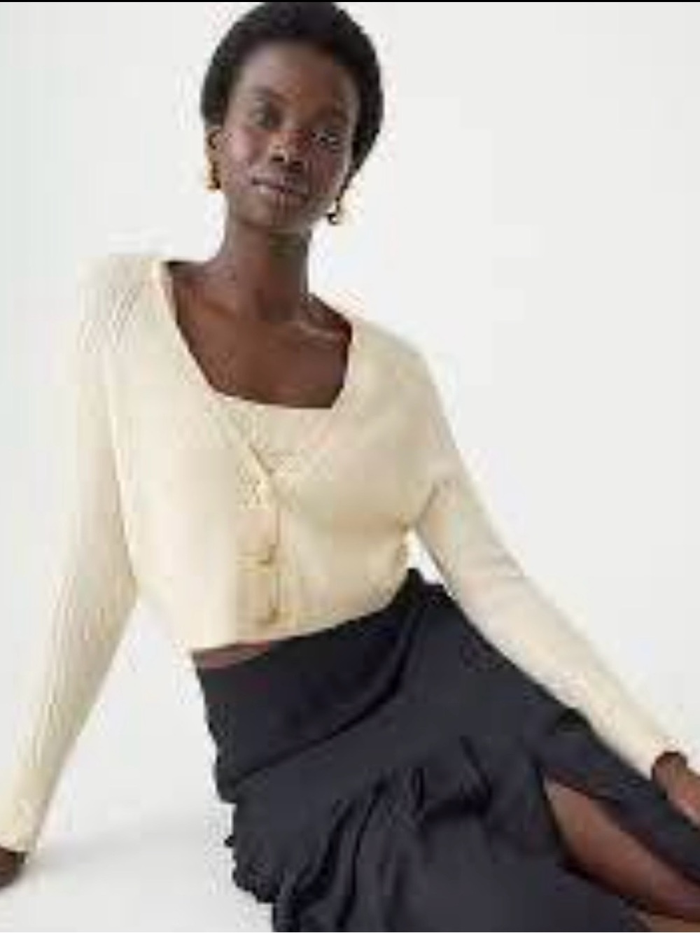 J. Crew Cream V-Neck Cropped Button-Front Sweater